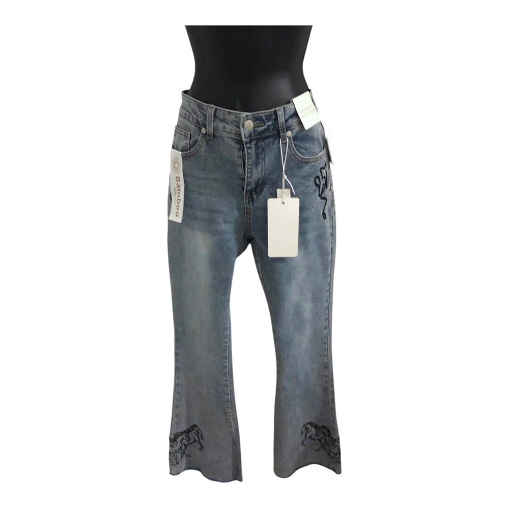 Blue‎ supersoft bootcut jeans with embroidered wild horses size 7 brand new